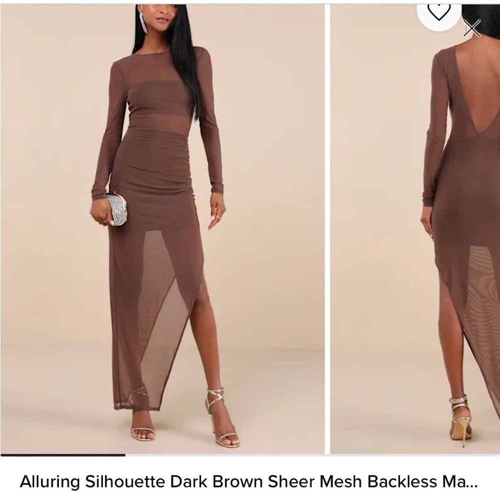 Dark brown sheer mesh backless dress